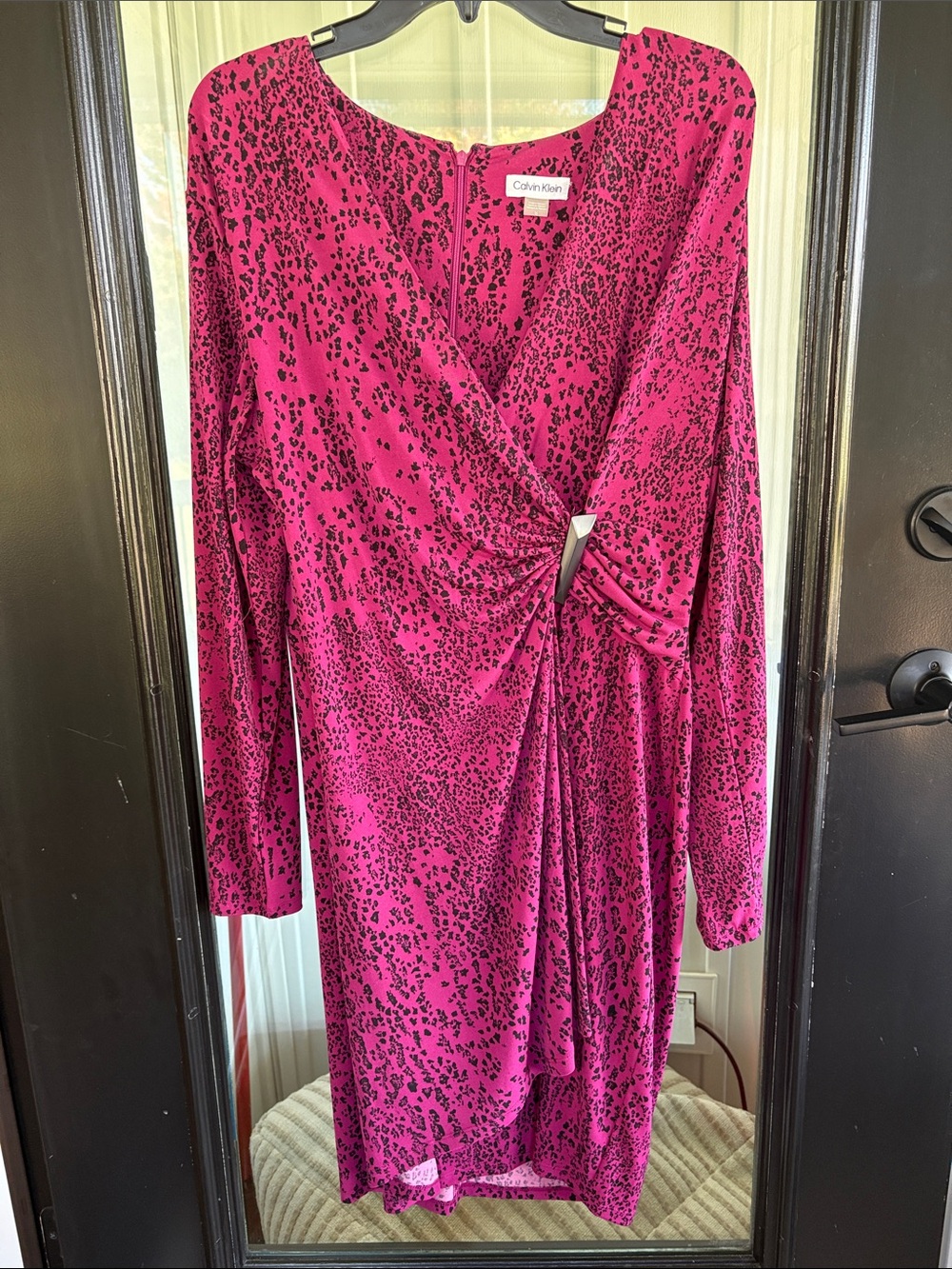 Calvin Klein Fuchsia Long-Sleeve Twist Front Wrap Dress